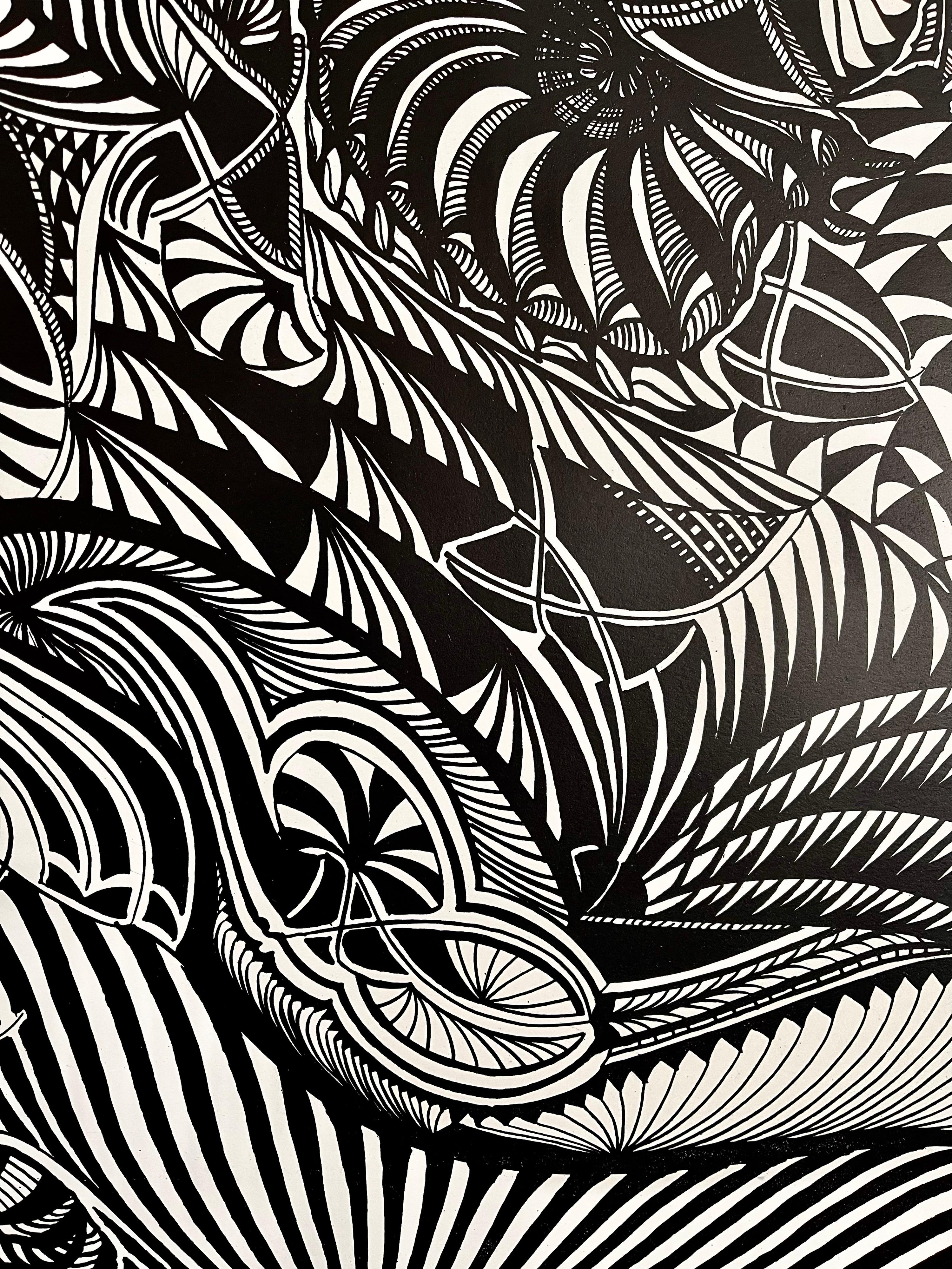 Large 1960s French Art Brut Lithograph Bold Black & White Op Art Philippe Dereux For Sale 3