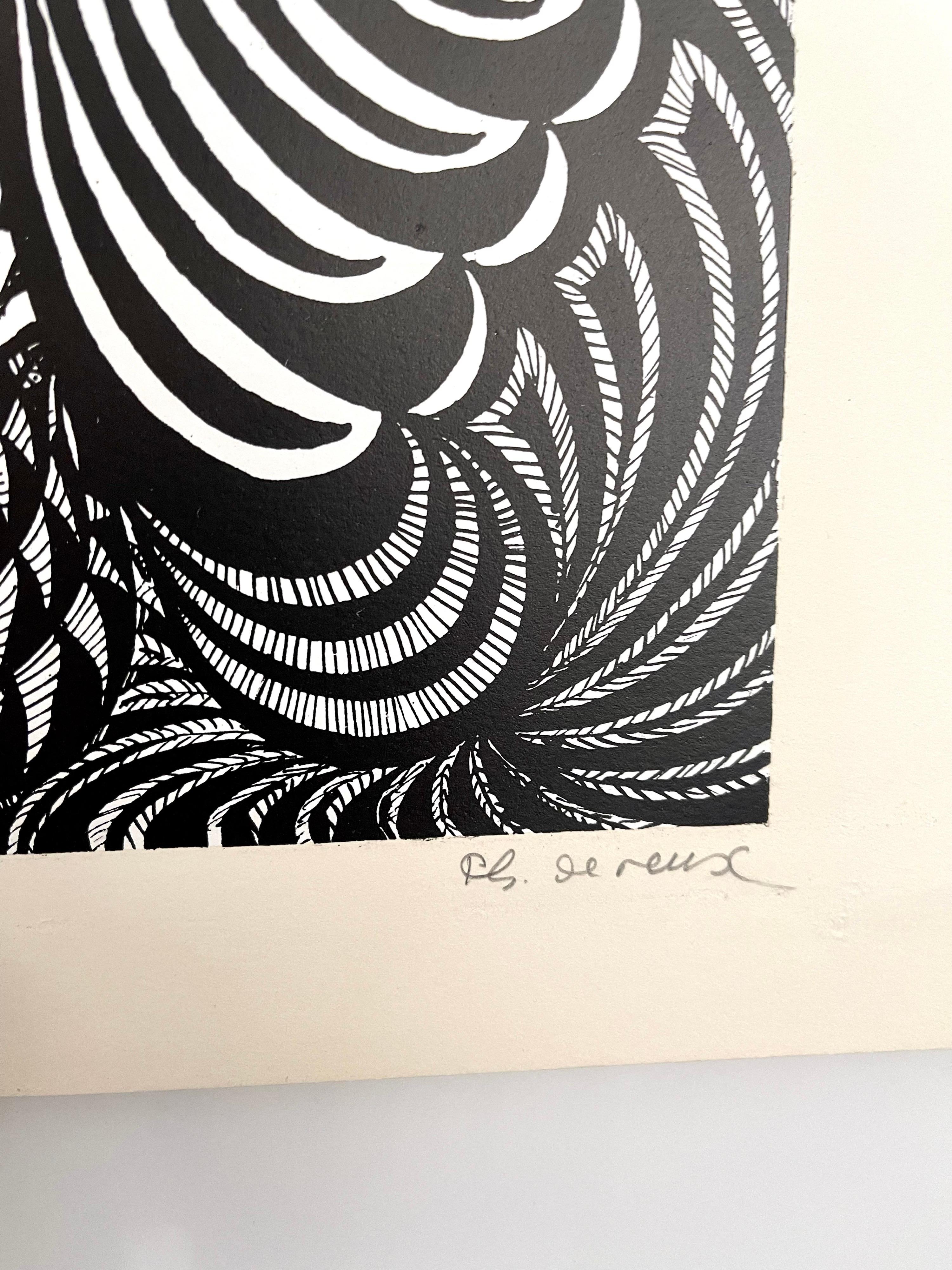 Large 1960s French Art Brut Lithograph Bold Black & White Op Art Philippe Dereux For Sale 3