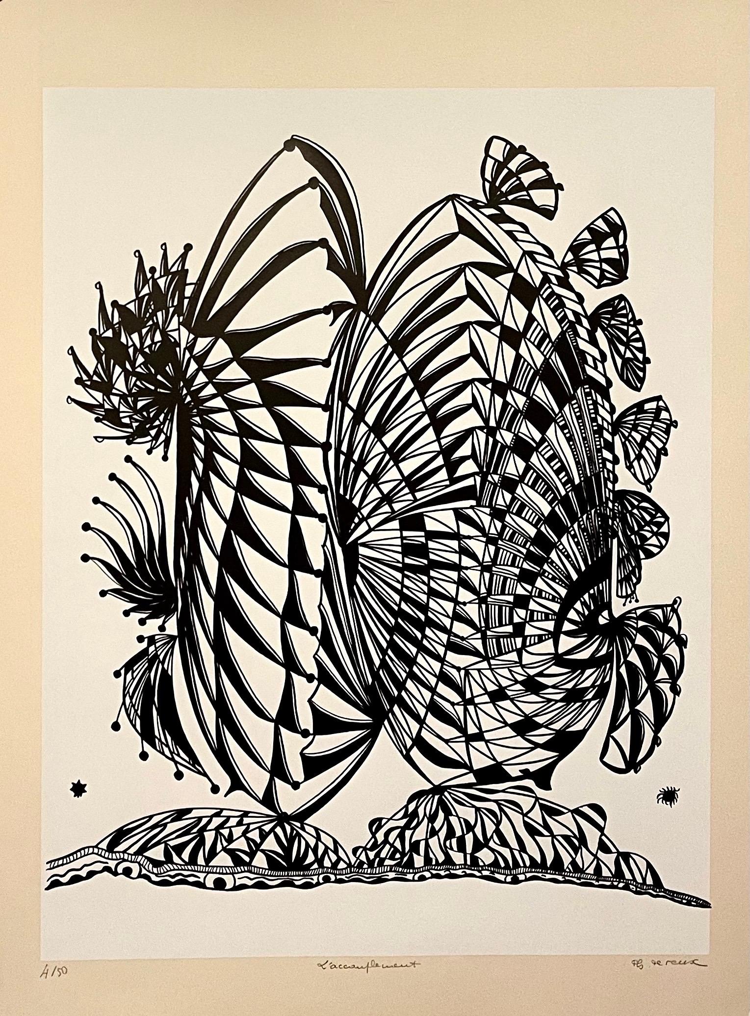 Large 1960s French Art Brut Lithograph Bold Black & White Op Art Philippe Dereux For Sale 4