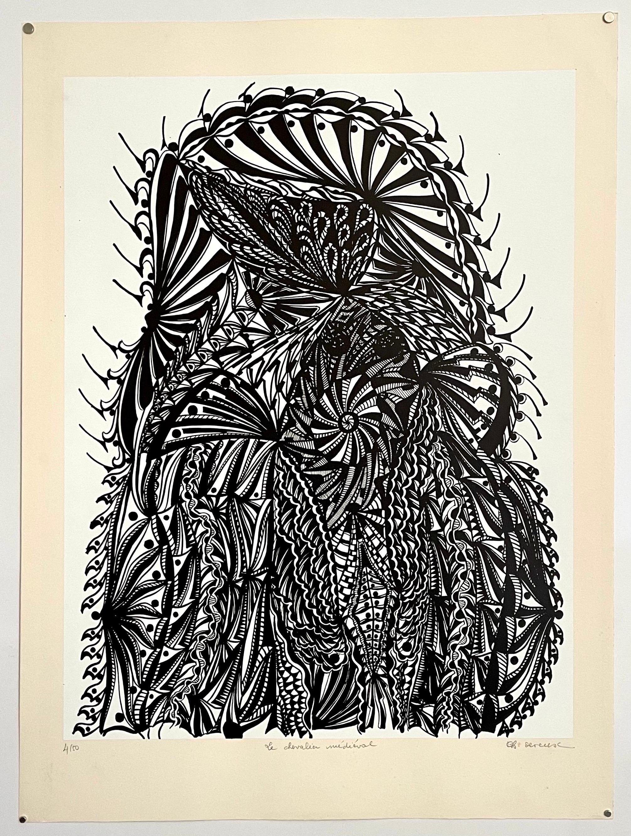 Large 1960s French Art Brut Lithograph Bold Black & White Op Art Philippe Dereux For Sale 2
