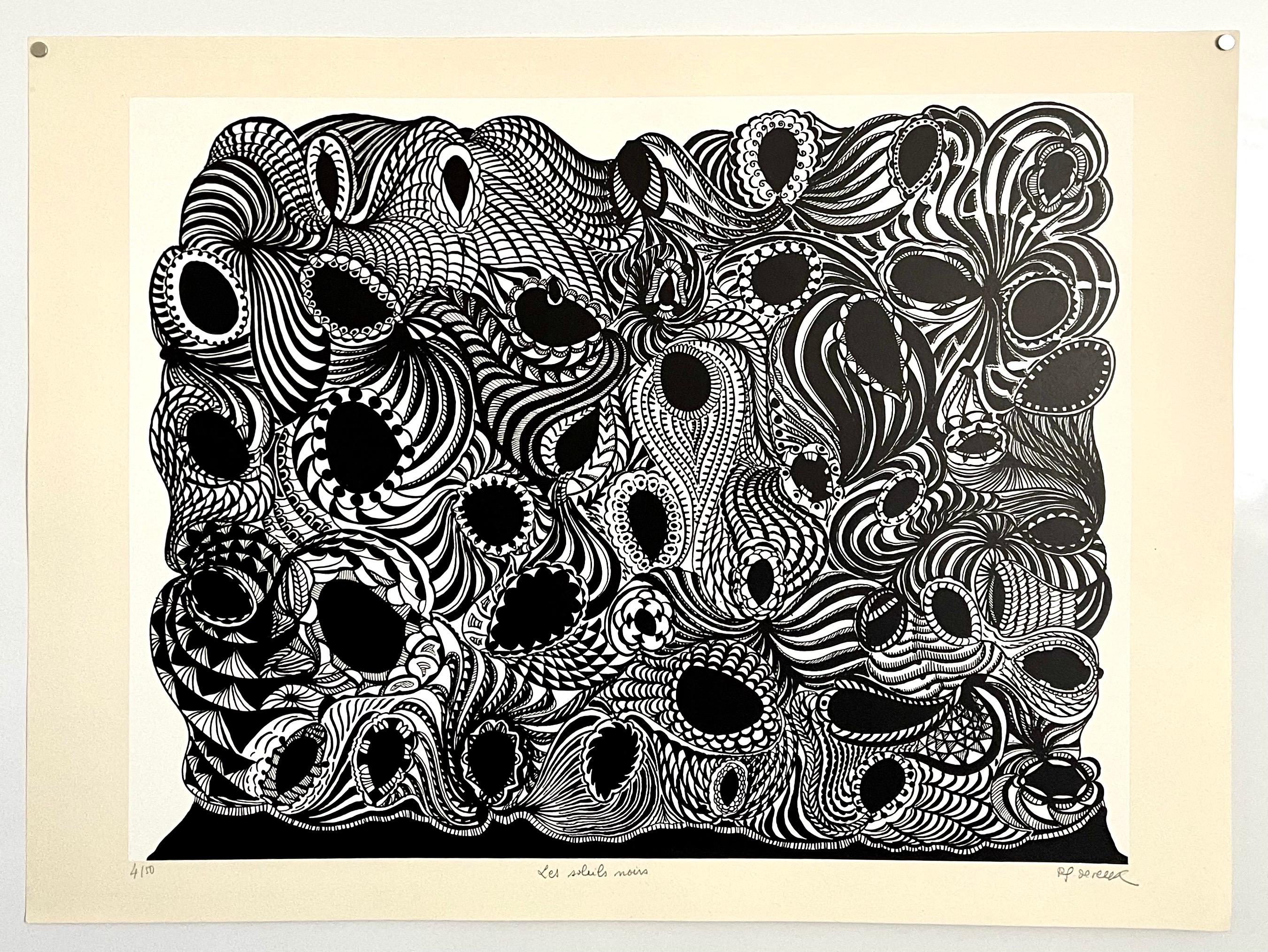 Large 1960s French Art Brut Lithograph Bold Black & White Op Art Philippe Dereux For Sale 5
