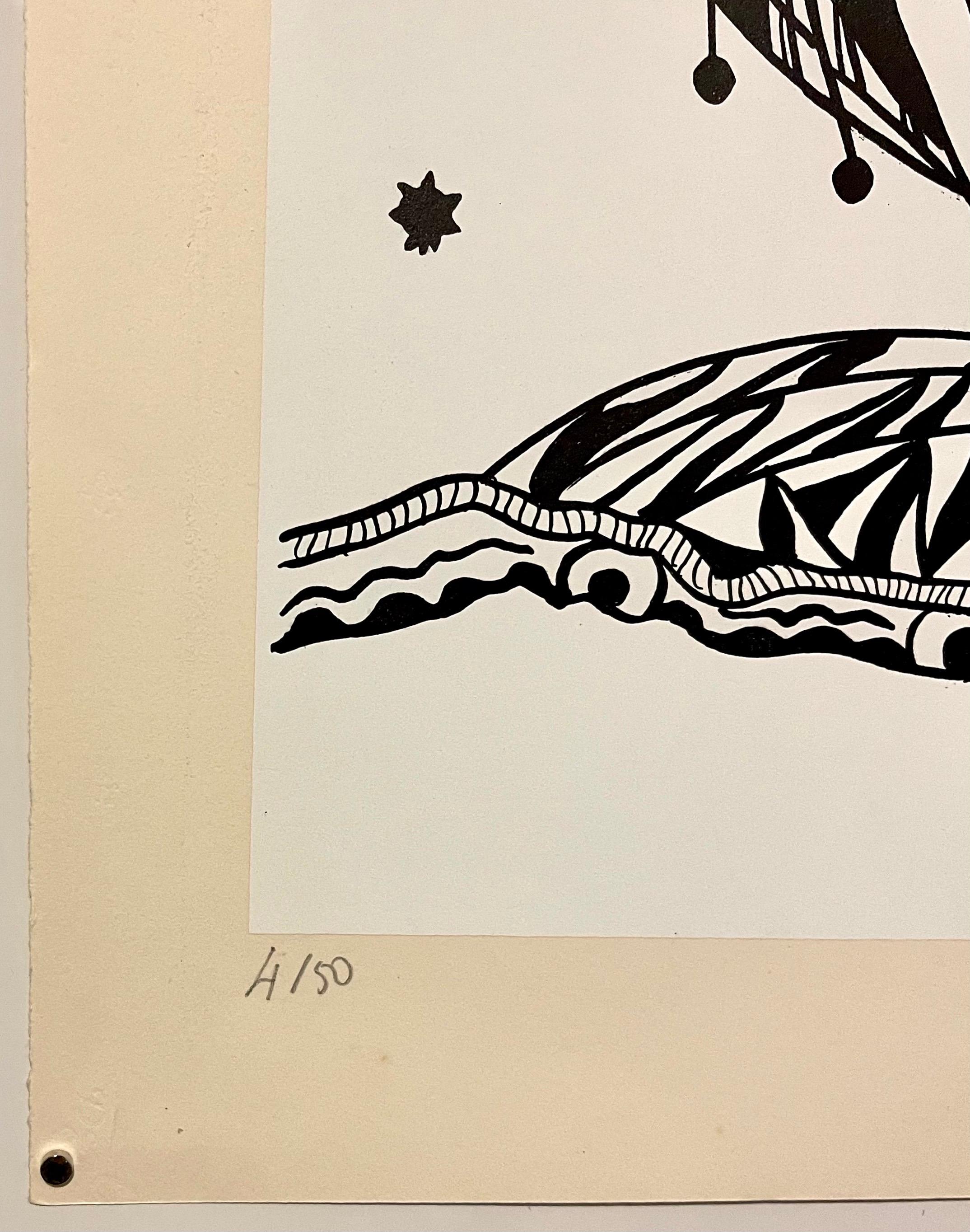 Large 1960s French Art Brut Lithograph Bold Black & White Op Art Philippe Dereux For Sale 5
