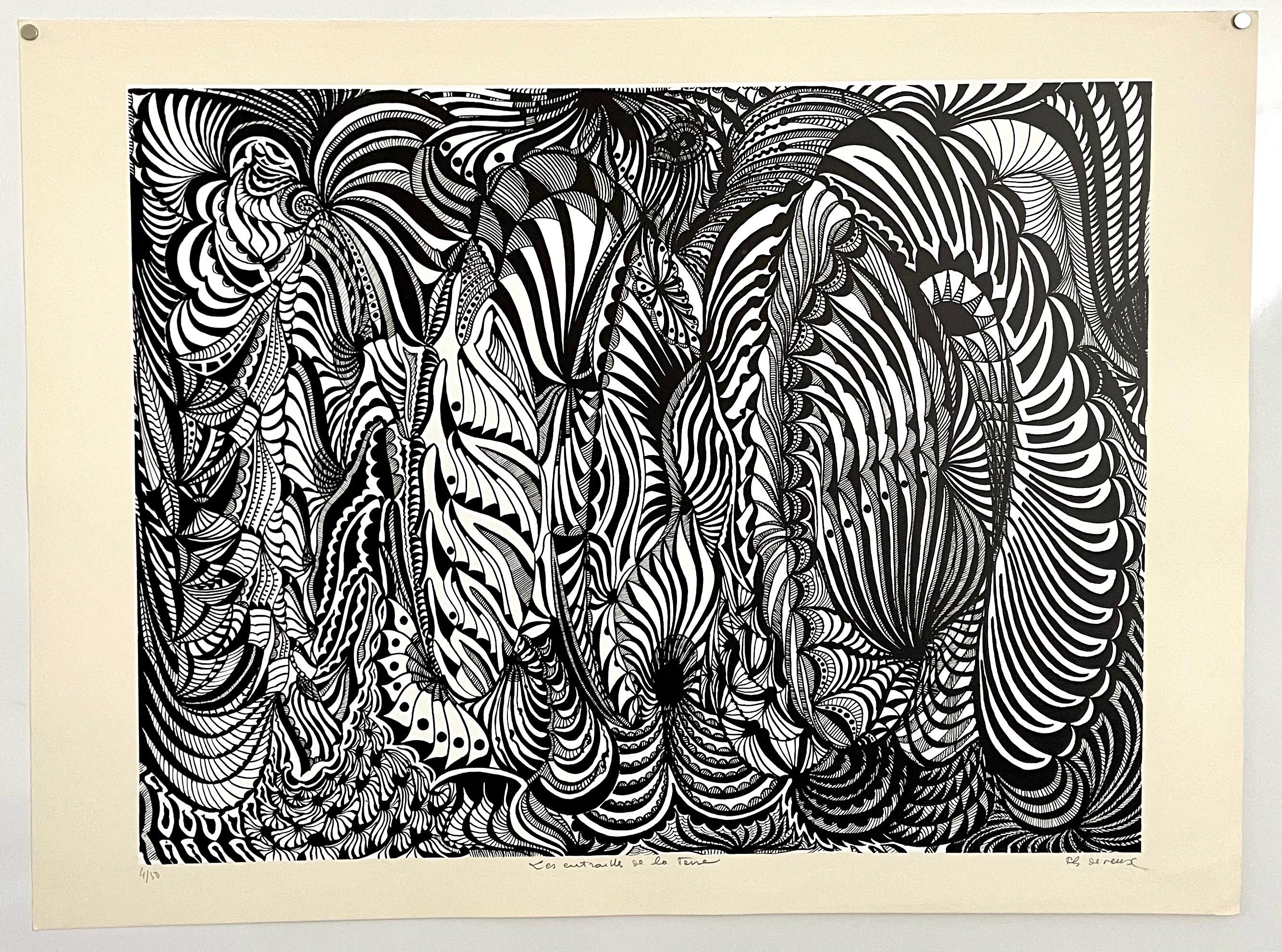 Large 1960s French Art Brut Lithograph Bold Black & White Op Art Philippe Dereux For Sale 5