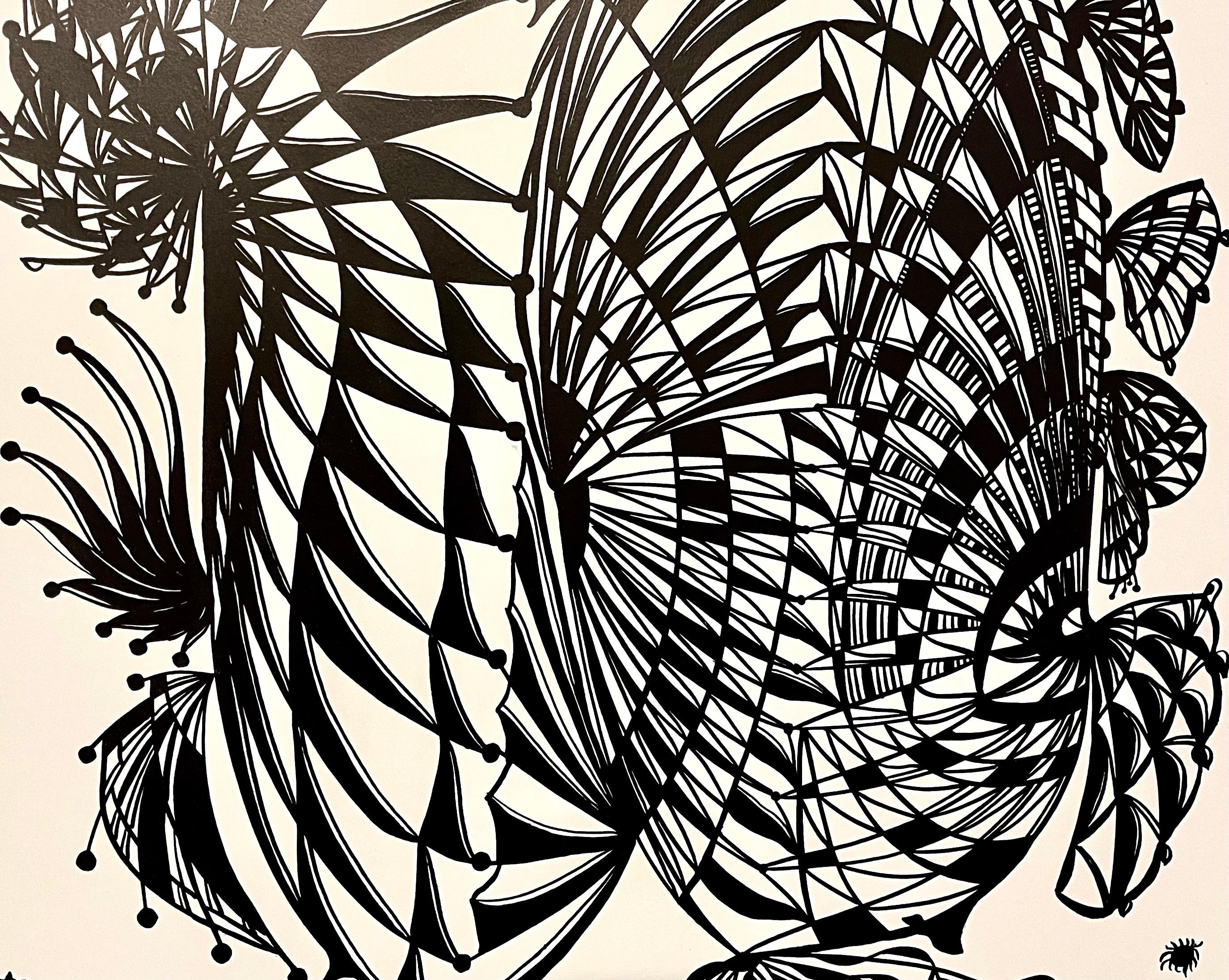 Large 1960s French Art Brut Lithograph Bold Black & White Op Art Philippe Dereux For Sale 6