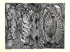 Large 1960s French Art Brut Lithograph Bold Black & White Op Art Philippe Dereux
