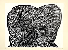 Grande lithographie française audacieuse Op Art Brut des années 1960, Philippe Dereux
