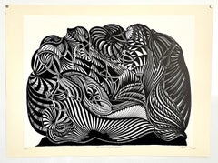 Grande lithographie française audacieuse Op Art Brut des années 1960, Philippe Dereux