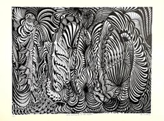 Grande lithographie française audacieuse Op Art Brut des années 1960, Philippe Dereux