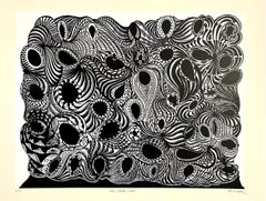Grande lithographie française audacieuse Op Art Brut des années 1960, Philippe Dereux