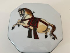 Philippe Deshoulieres pour Sophie d'E Limoges Boîte à bibelots en porcelaine signée Cheval