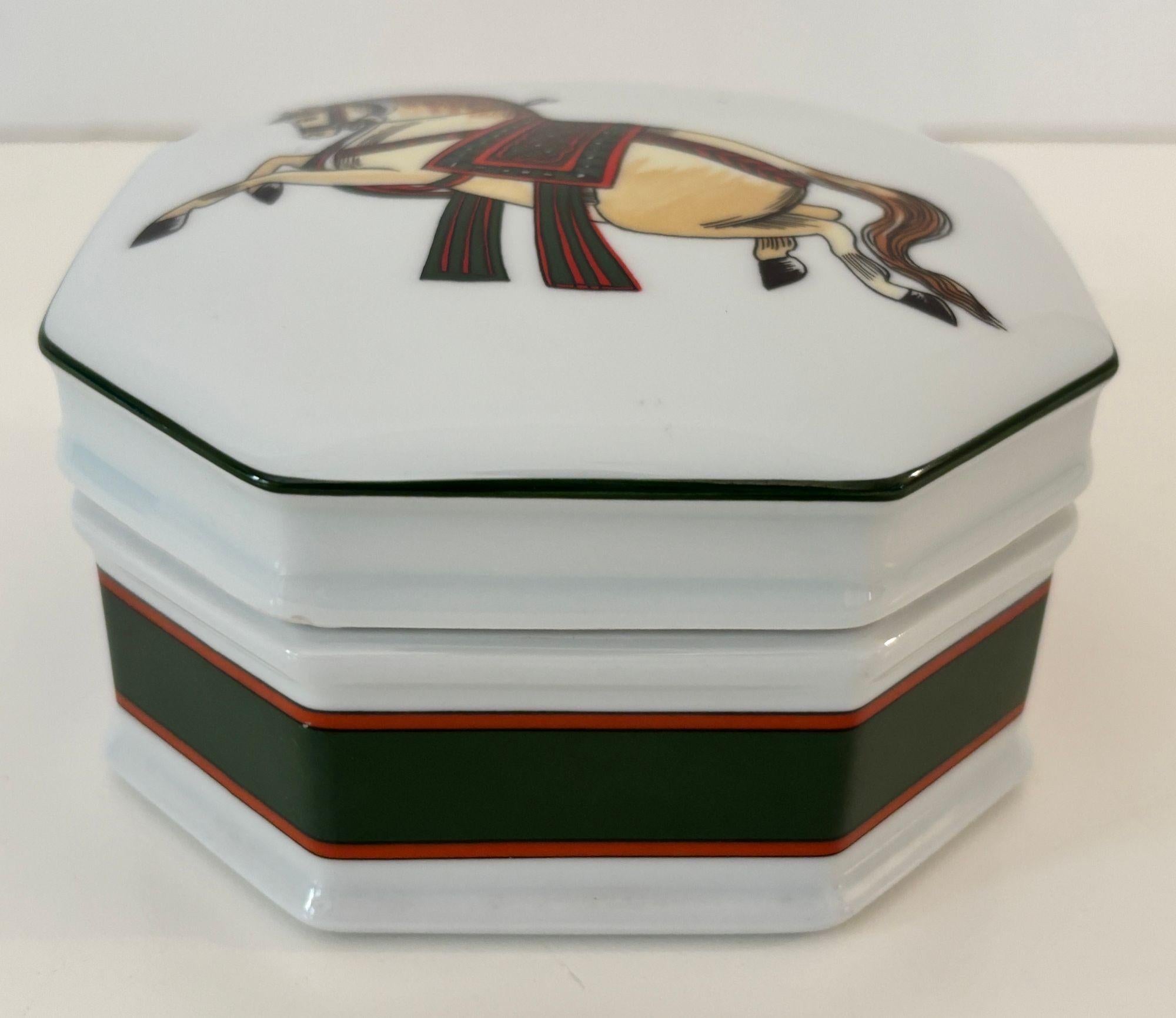 Neoclassical Philippe Deshoulieres for Sophie d’E Limoges Signed Porcelain Horse Trinket Box For Sale