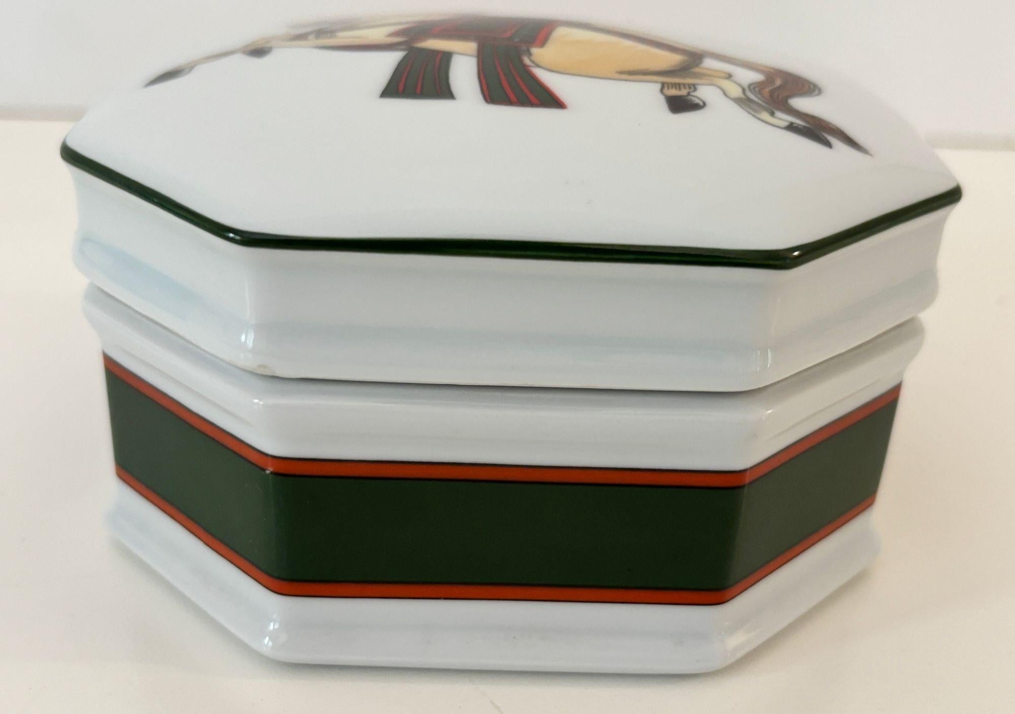 Hand-Painted Philippe Deshoulieres for Sophie d’E Limoges Signed Porcelain Horse Trinket Box For Sale