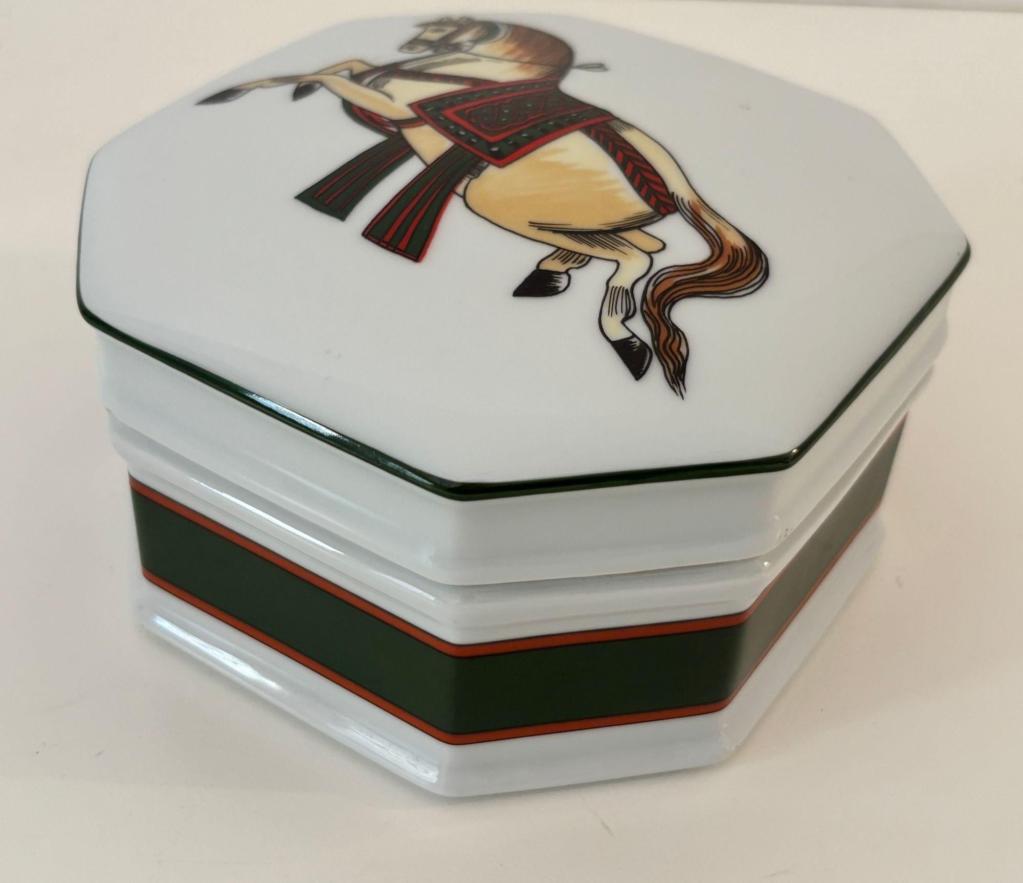 20th Century Philippe Deshoulieres for Sophie d’E Limoges Signed Porcelain Horse Trinket Box For Sale
