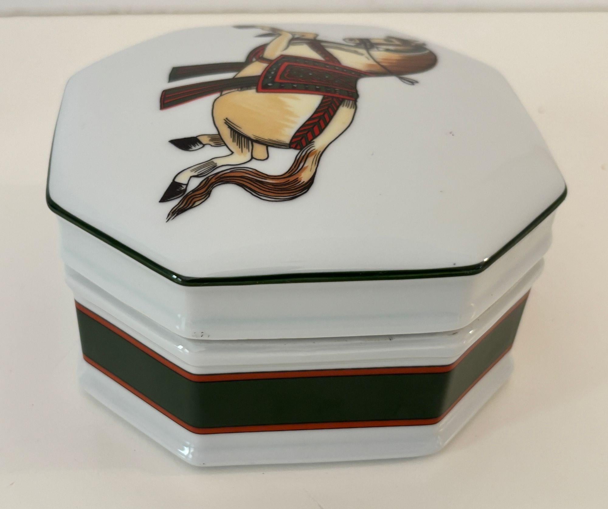 Philippe Deshoulieres for Sophie d’E Limoges Signed Porcelain Horse Trinket Box For Sale 1
