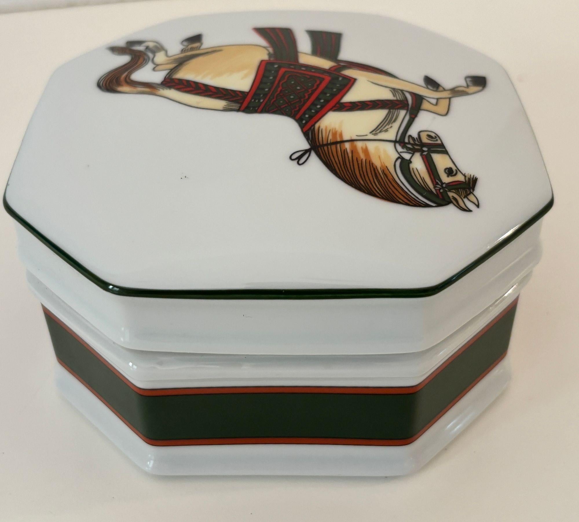 Philippe Deshoulieres for Sophie d’E Limoges Signed Porcelain Horse Trinket Box For Sale 2