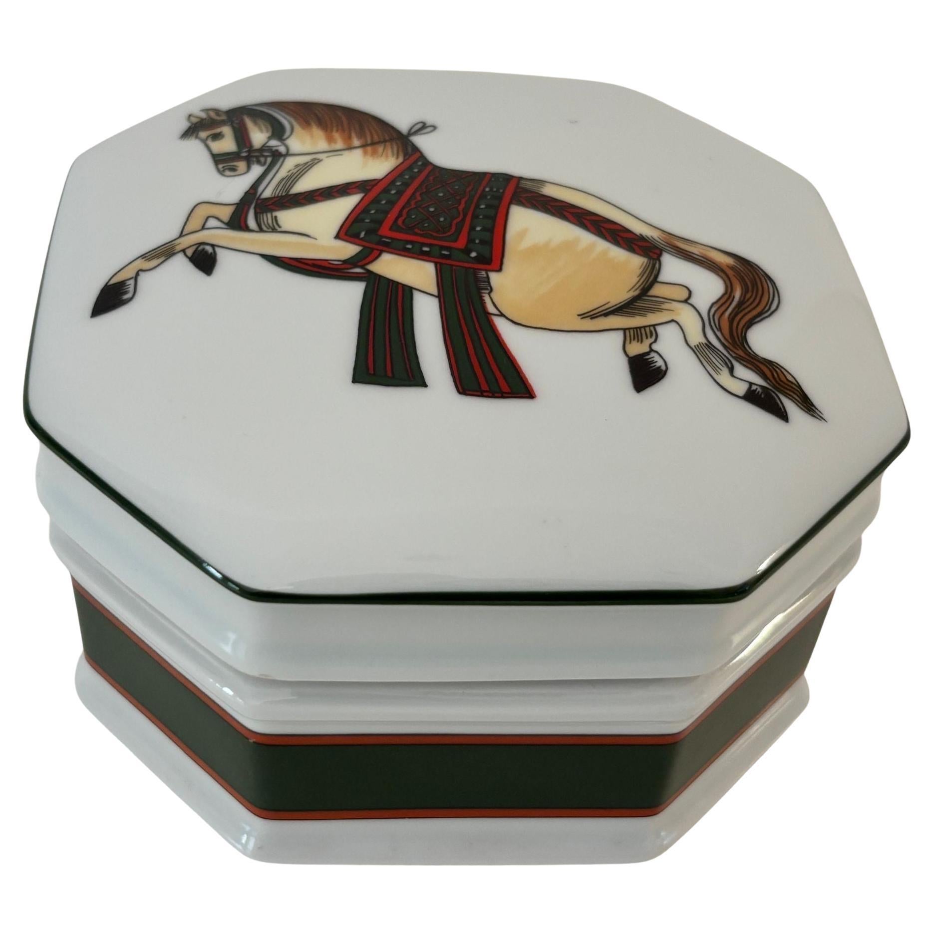 Philippe Deshoulieres for Sophie d’E Limoges Signed Porcelain Horse Trinket Box For Sale