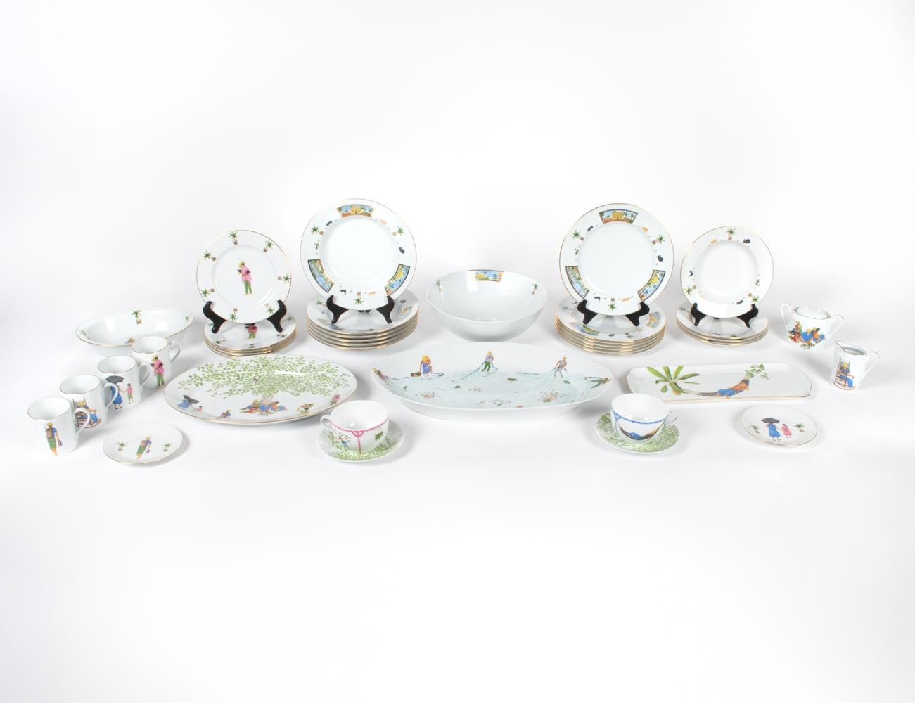 A rare near-complete dinner & tea service for 6 by the exceptional designer of Fine china, Philippe Deshoulieres. This set is almost entirely from the discontinued 