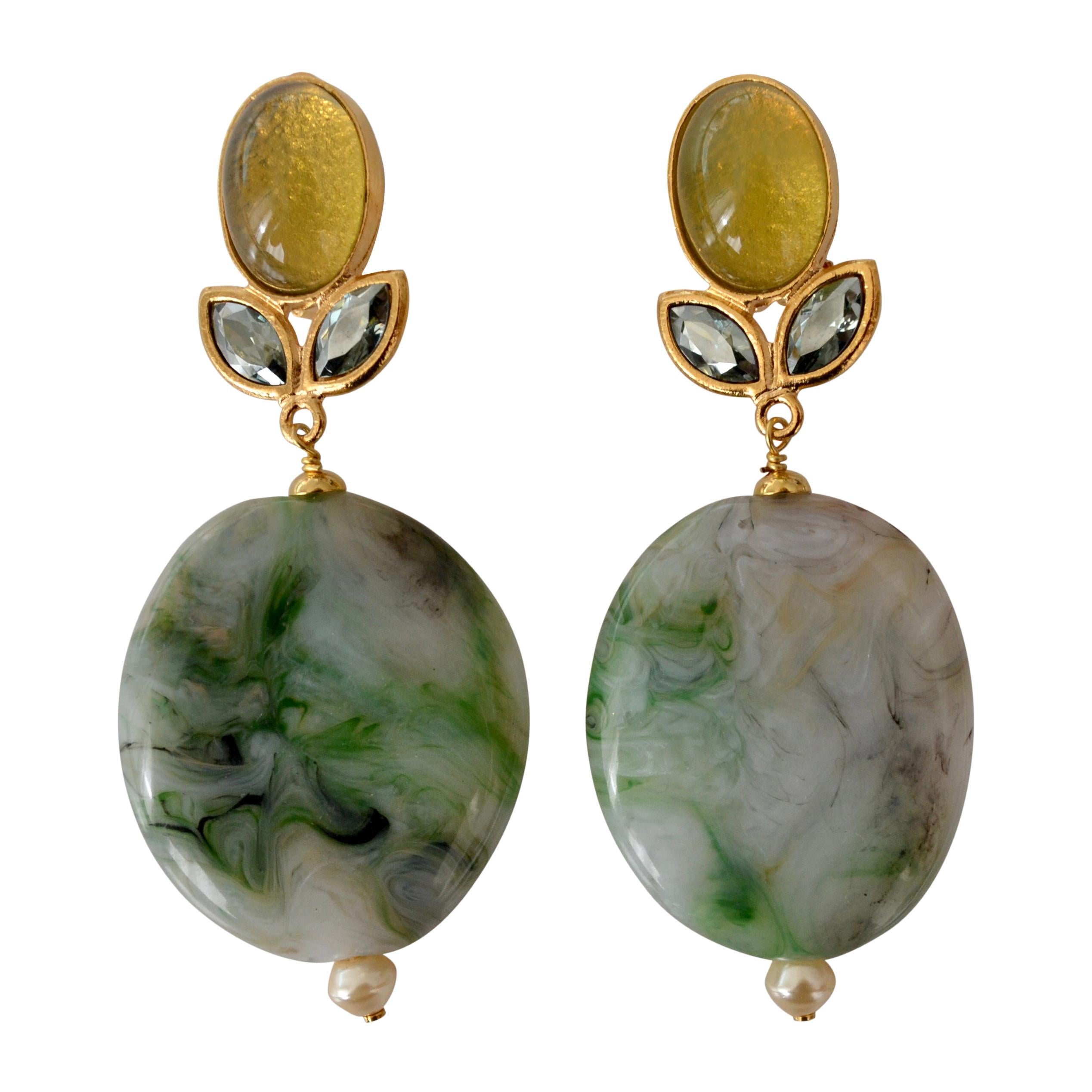 Philippe Ferrandis Agate and Glass Clip Earrings