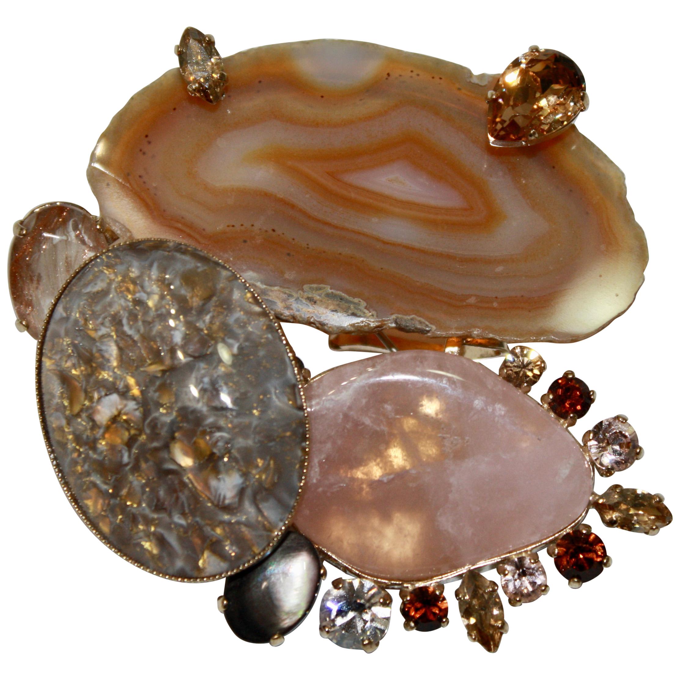 Philippe Ferrandis Agate Brooch For Sale