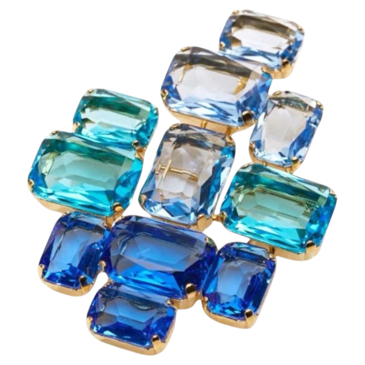Philippe Ferrandis Aqua Baléares Brooch in Aqua and Clear Crystals