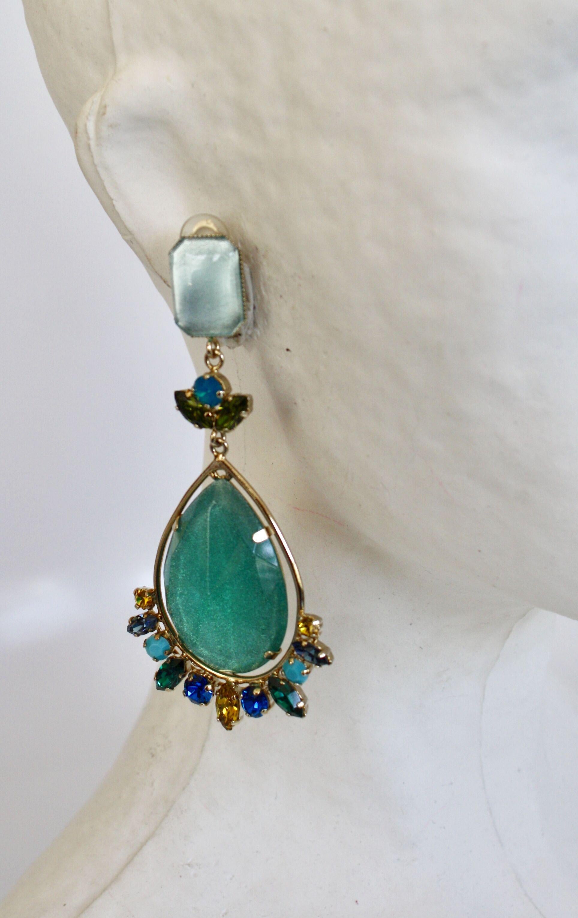 Women's Philippe Ferrandis Aqua Glass and Swarovski Crystal Clip Earrings
