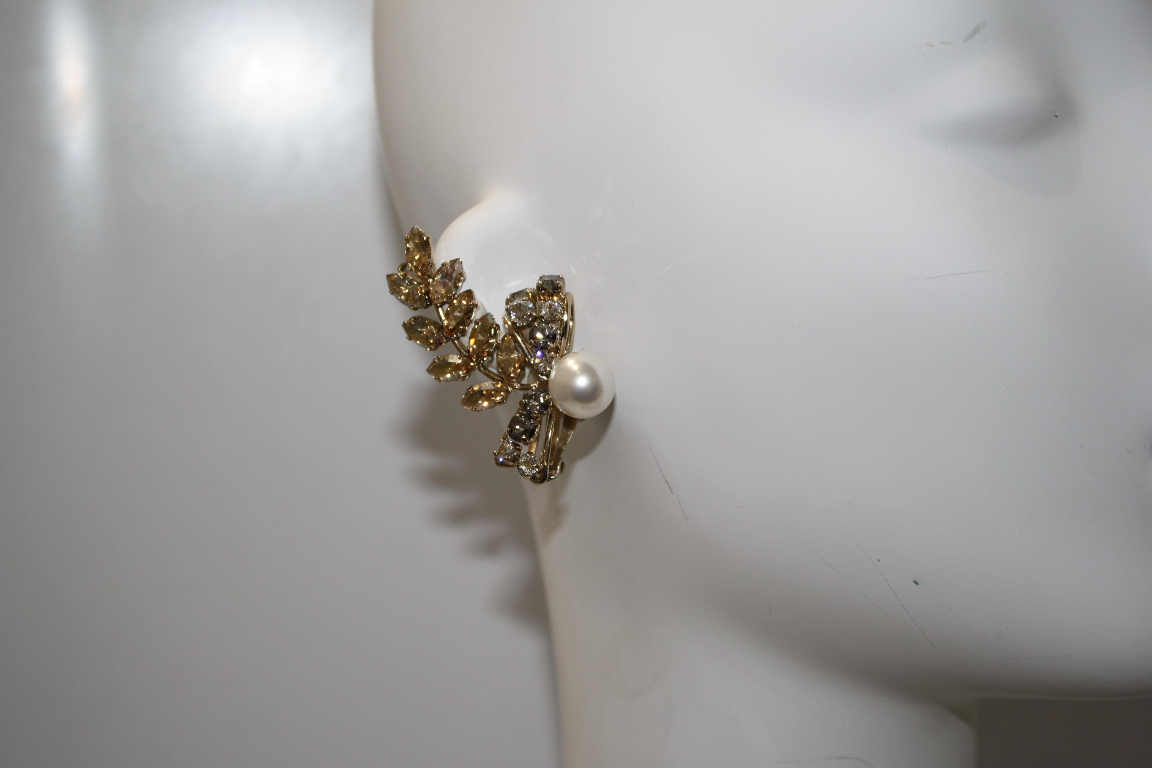 High Victorian Philippe Ferrandis Asymetric Pearl and Crystal Clip