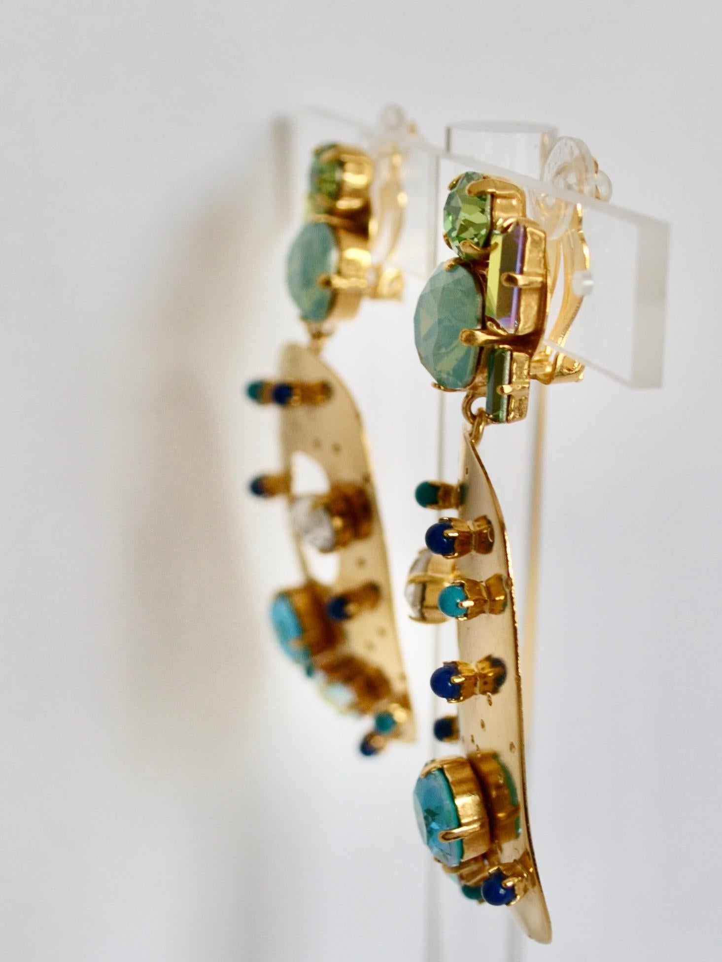 Philippe Ferrandis Barbados  Chandelier Earrings in Aqua In New Condition In Virginia Beach, VA