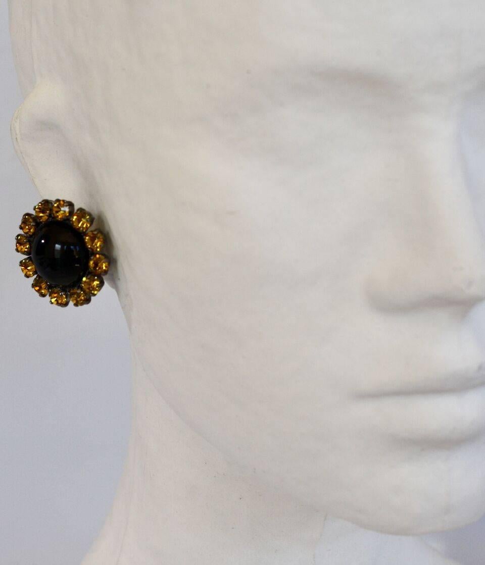Philippe Ferrandis Black and Yellow Button Clip Earrings  In New Condition In Virginia Beach, VA