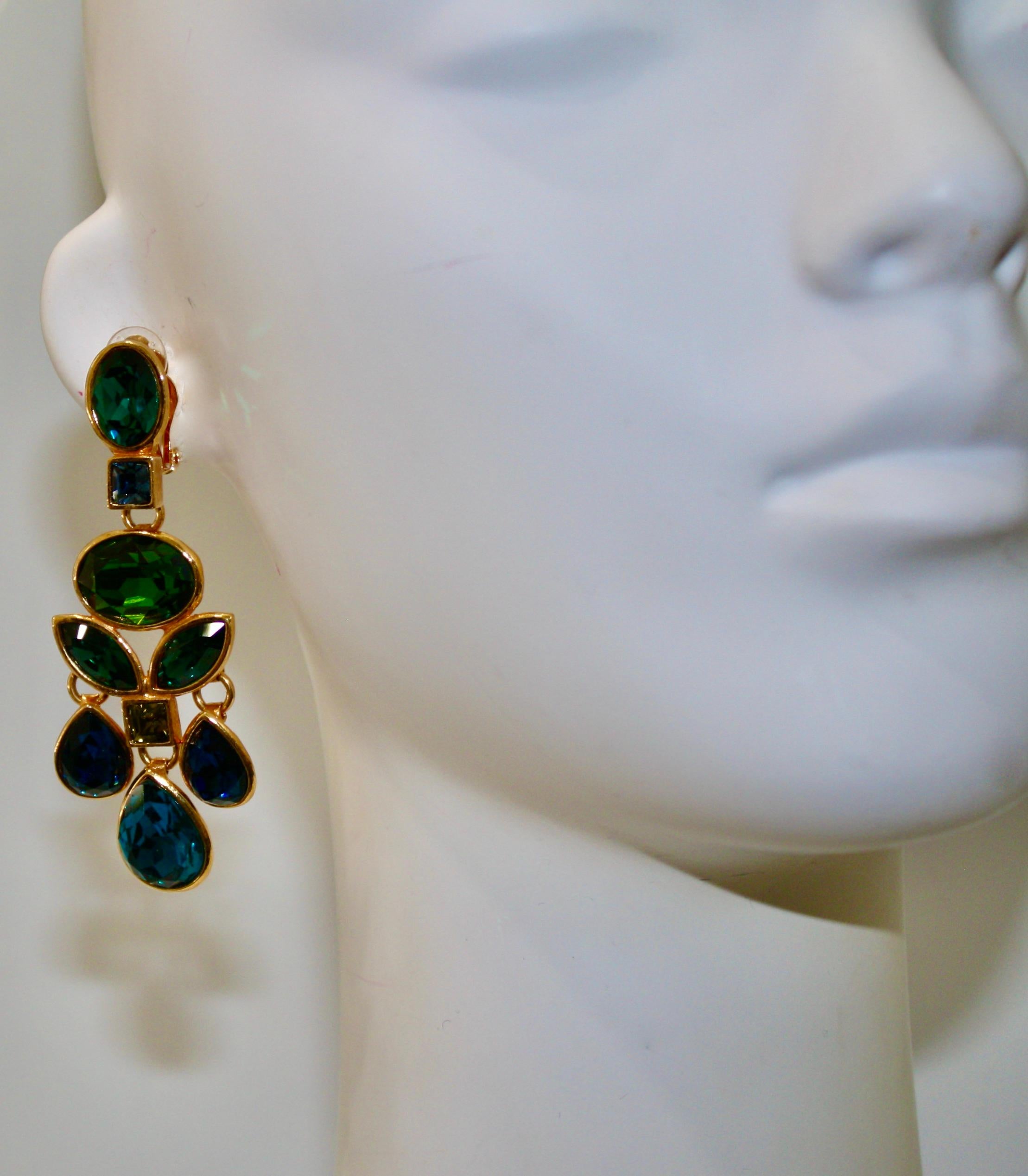 Philippe Ferrandis Blue and Green Statement Clip Earrings 1