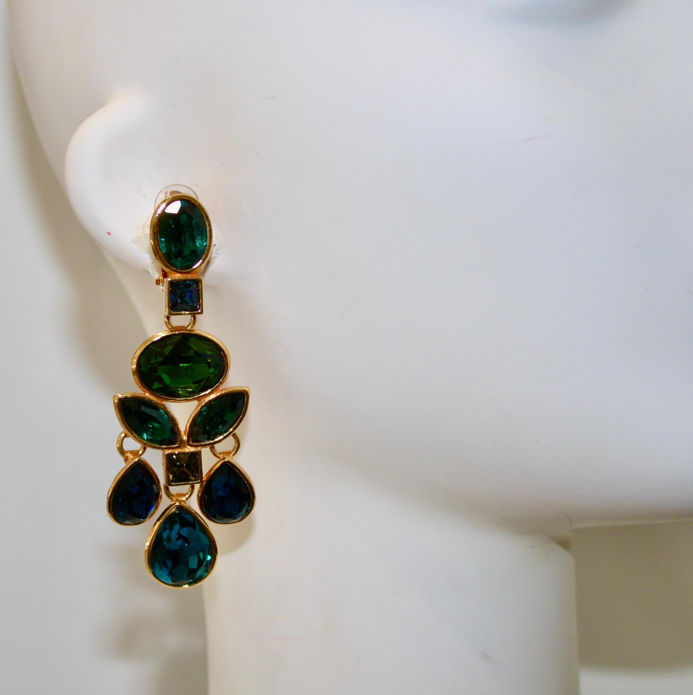Philippe Ferrandis Blue and Green Statement Clip Earrings 2