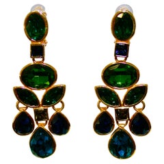 Philippe Ferrandis Blue and Green Statement Clip Earrings