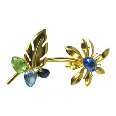 Philippe Ferrandis Broche en or doré à motifs floraux, jamais portée, années 1990