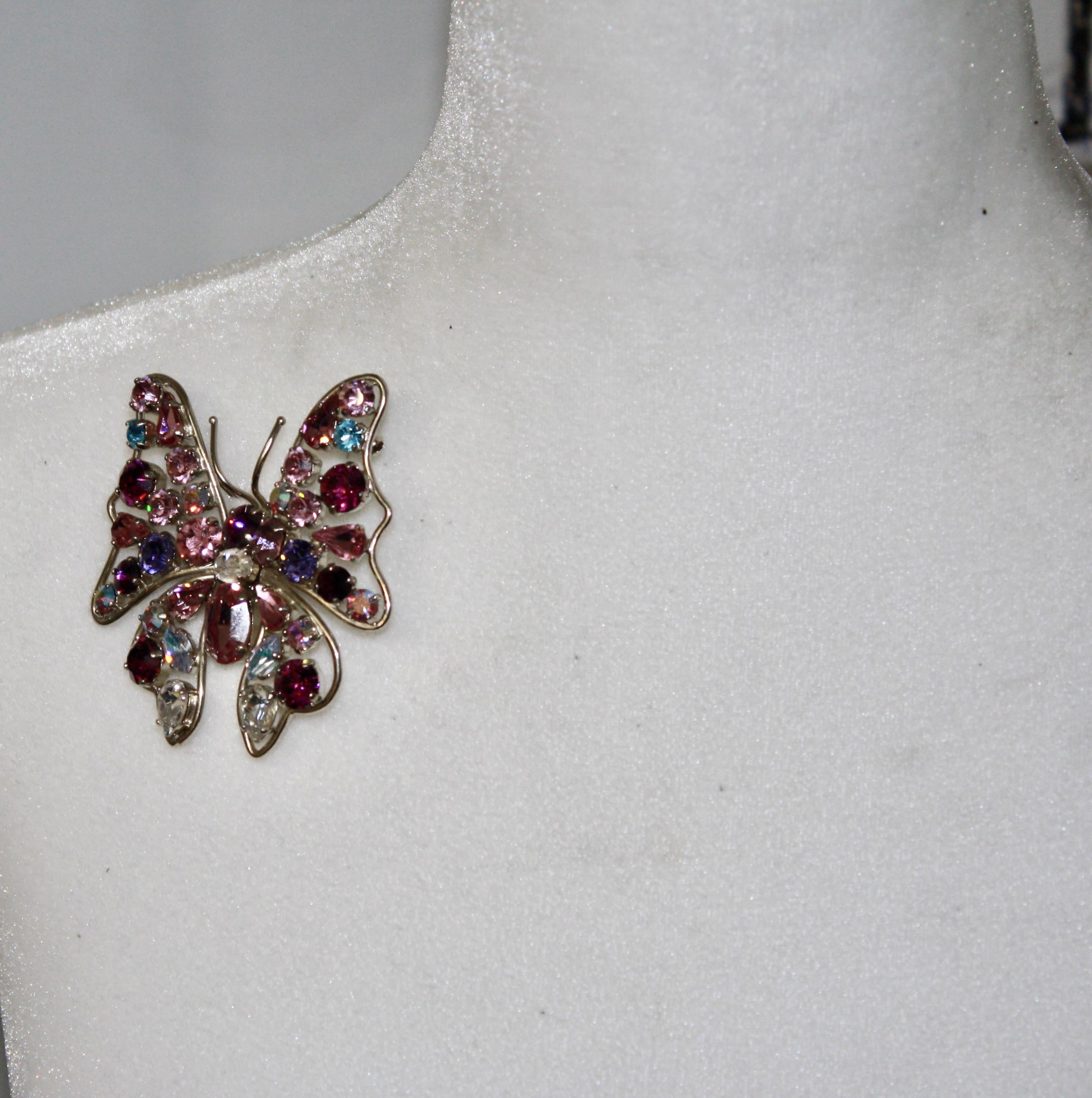 Philippe Ferrandis Butterfly Crystal Brooch In New Condition In Virginia Beach, VA