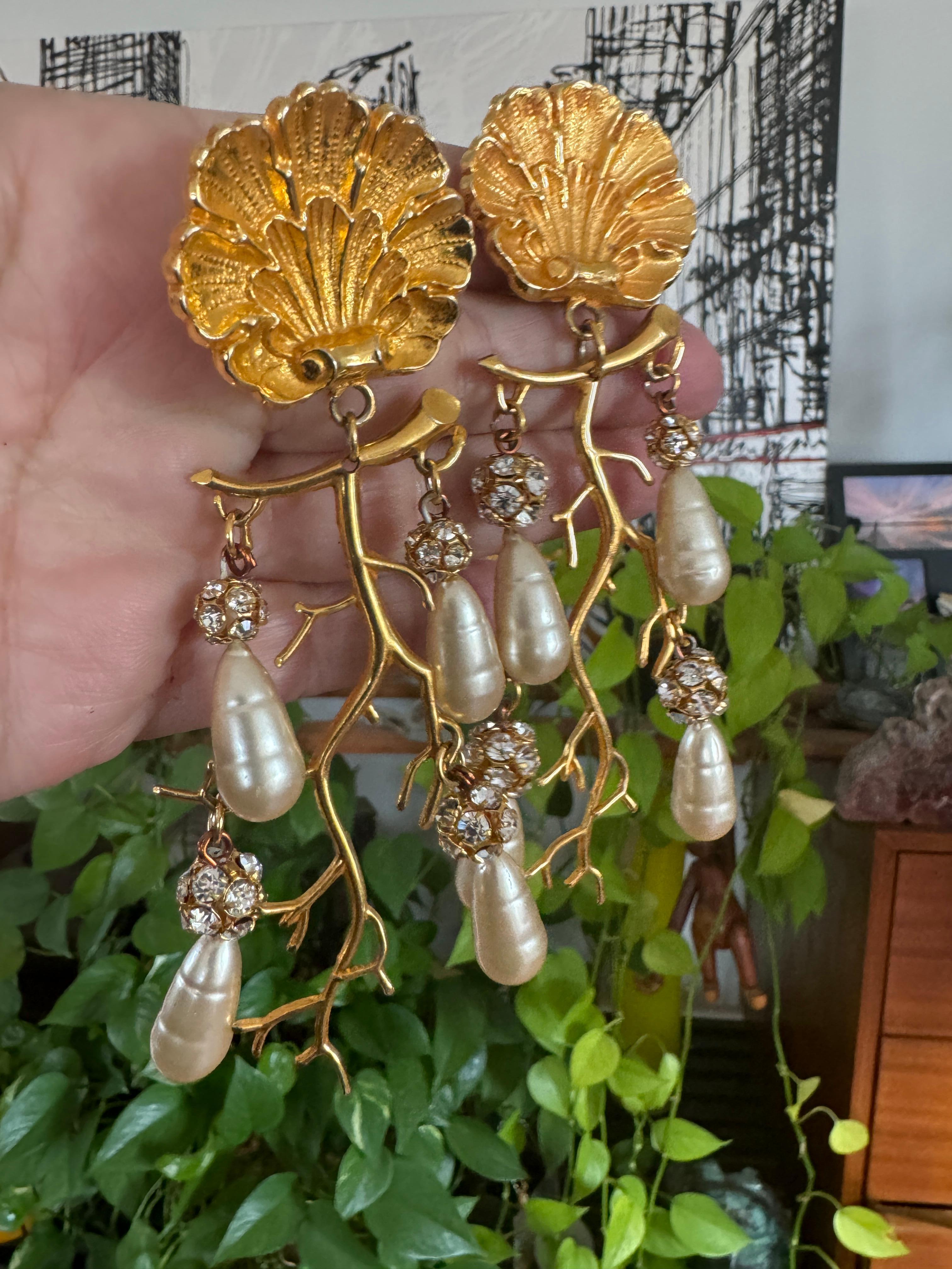 Philippe Ferrandis Boucles d'oreilles lustre perles baroques Nouveau stock ancien des années 1990 en vente 4