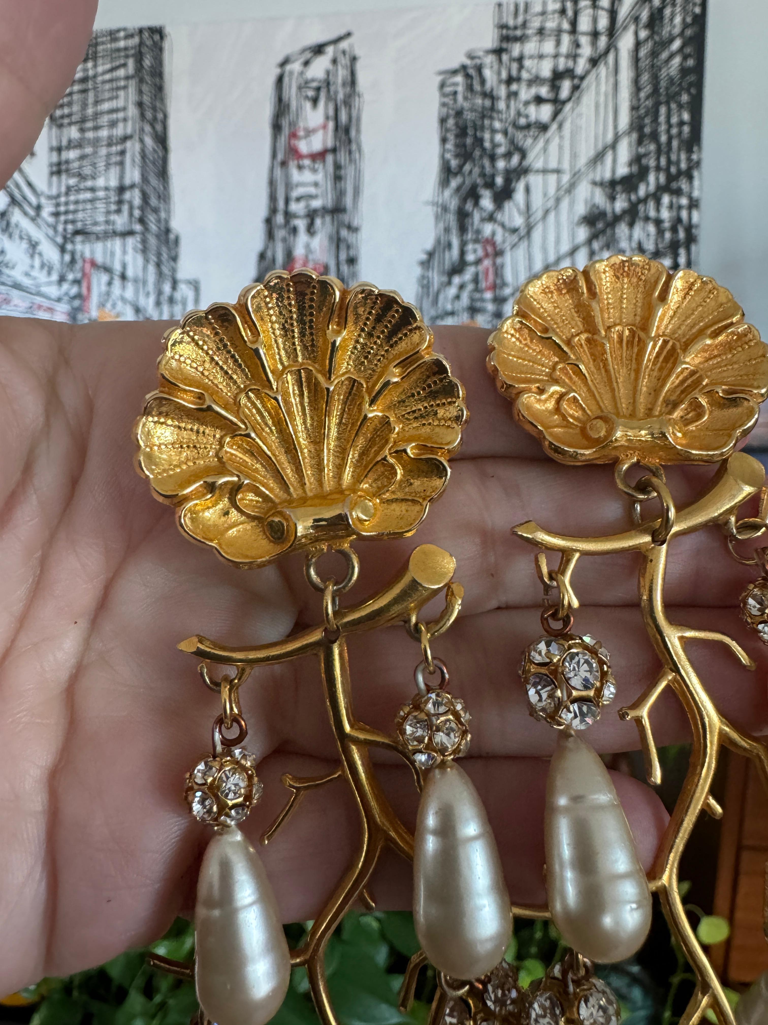 Philippe Ferrandis Boucles d'oreilles lustre perles baroques Nouveau stock ancien des années 1990 en vente 5