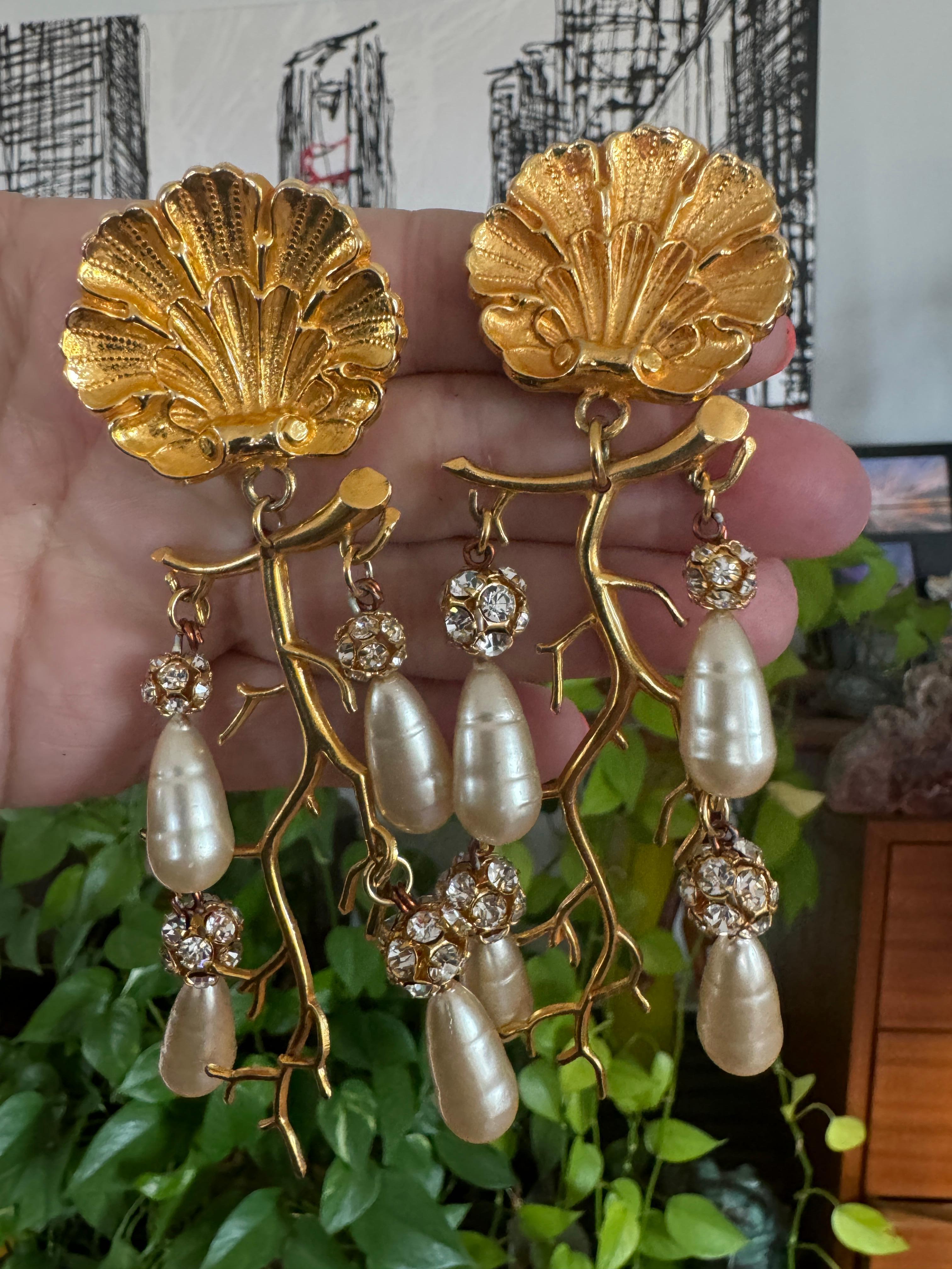 Philippe Ferrandis Boucles d'oreilles lustre perles baroques Nouveau stock ancien des années 1990 en vente 3