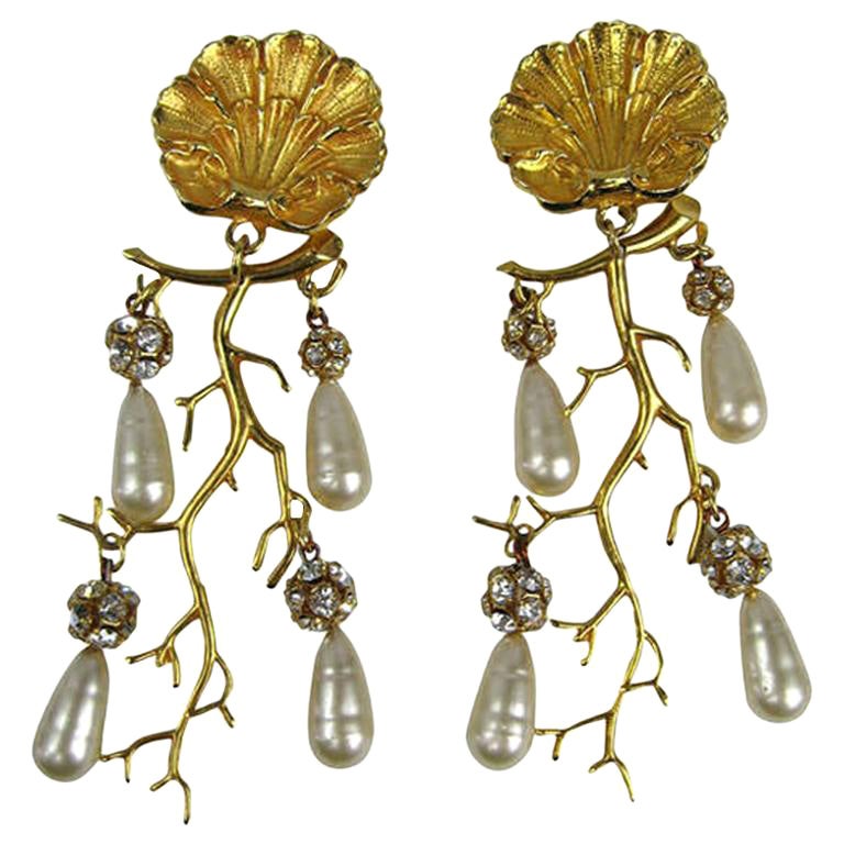Philippe Ferrandis Chandelier-Ohrringe Barock Perle Neu Old stock 1990er im Angebot