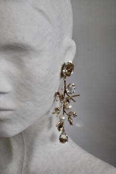Philippe Ferrandis Crystal and Pearl Branch Motif Statement Clips