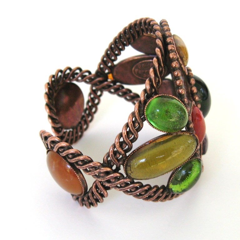 Philippe Ferrandis Pulsera de bronce Gripoix Cristal Años 90 en Nuevo estado para la venta en Wallkill, NY