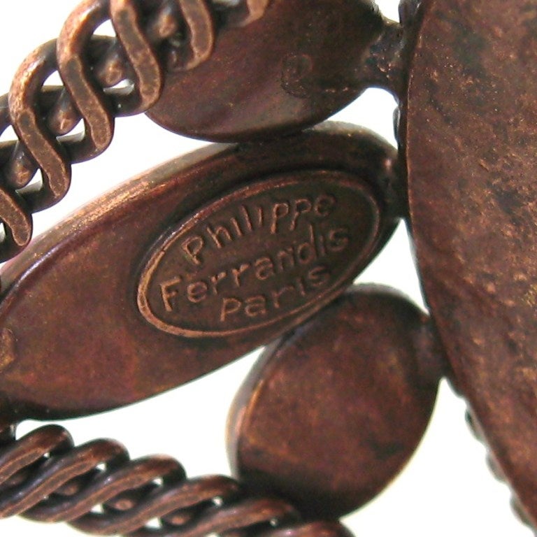 Philippe Ferrandis Pulsera de bronce Gripoix Cristal Años 90 en venta 1