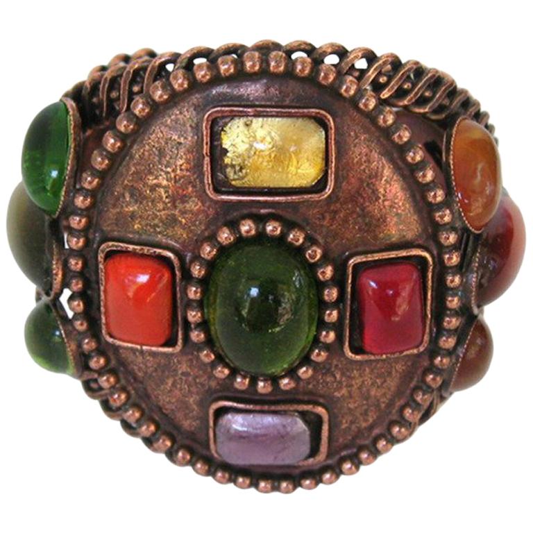 Philippe Ferrandis Cuff Bracelet Bronze Gripoix Glass 1990s