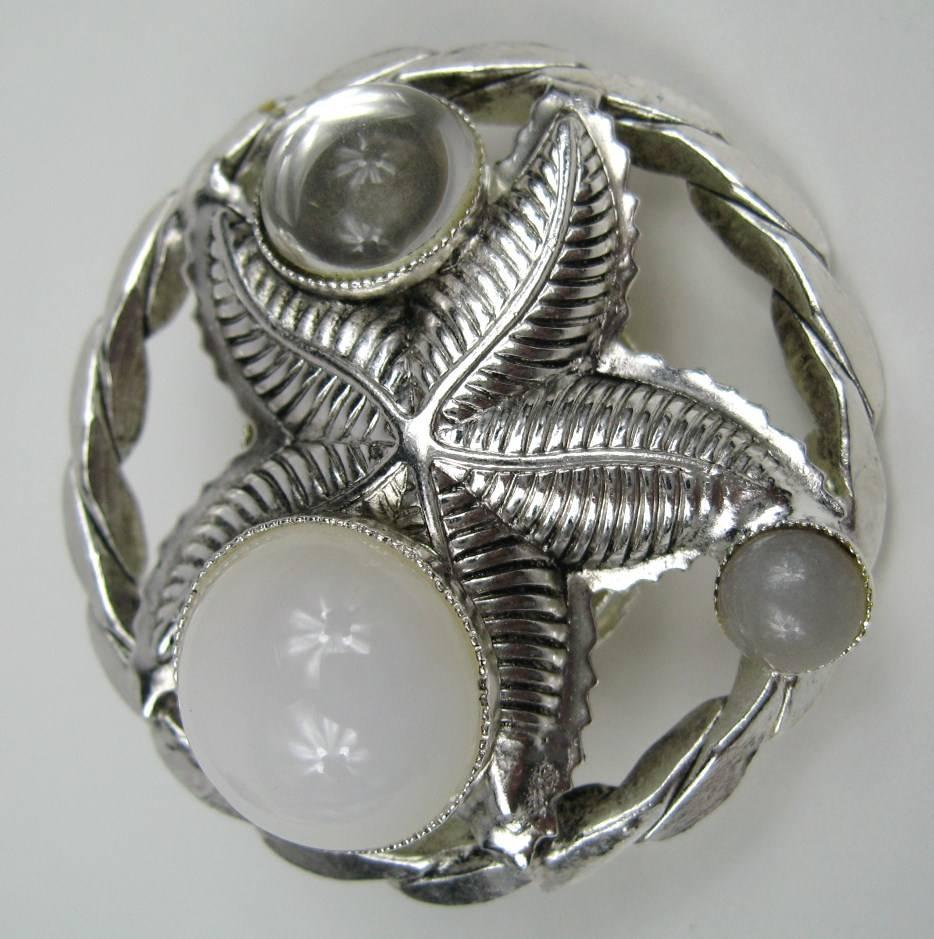 Starfish motif with white matte glass Cabochons from Parisian artisan 1.54 in. Phillipe Ferrandis. He does 2 collections a year, and these are from early in his career. Still has it Neiman Marcus tags on it.  This is out of a massive collection of