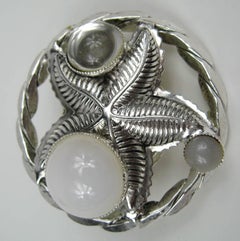 Philippe Ferrandis Earrings Glass Cabochons Silver Starfish, Never Worn - 1990s