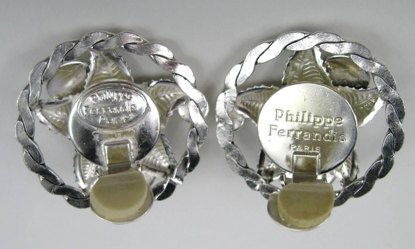  Philippe Ferrandis Earrings Glass Cabochons Silver Starfish, Never Worn - 1990s In New Condition For Sale In Wallkill, NY