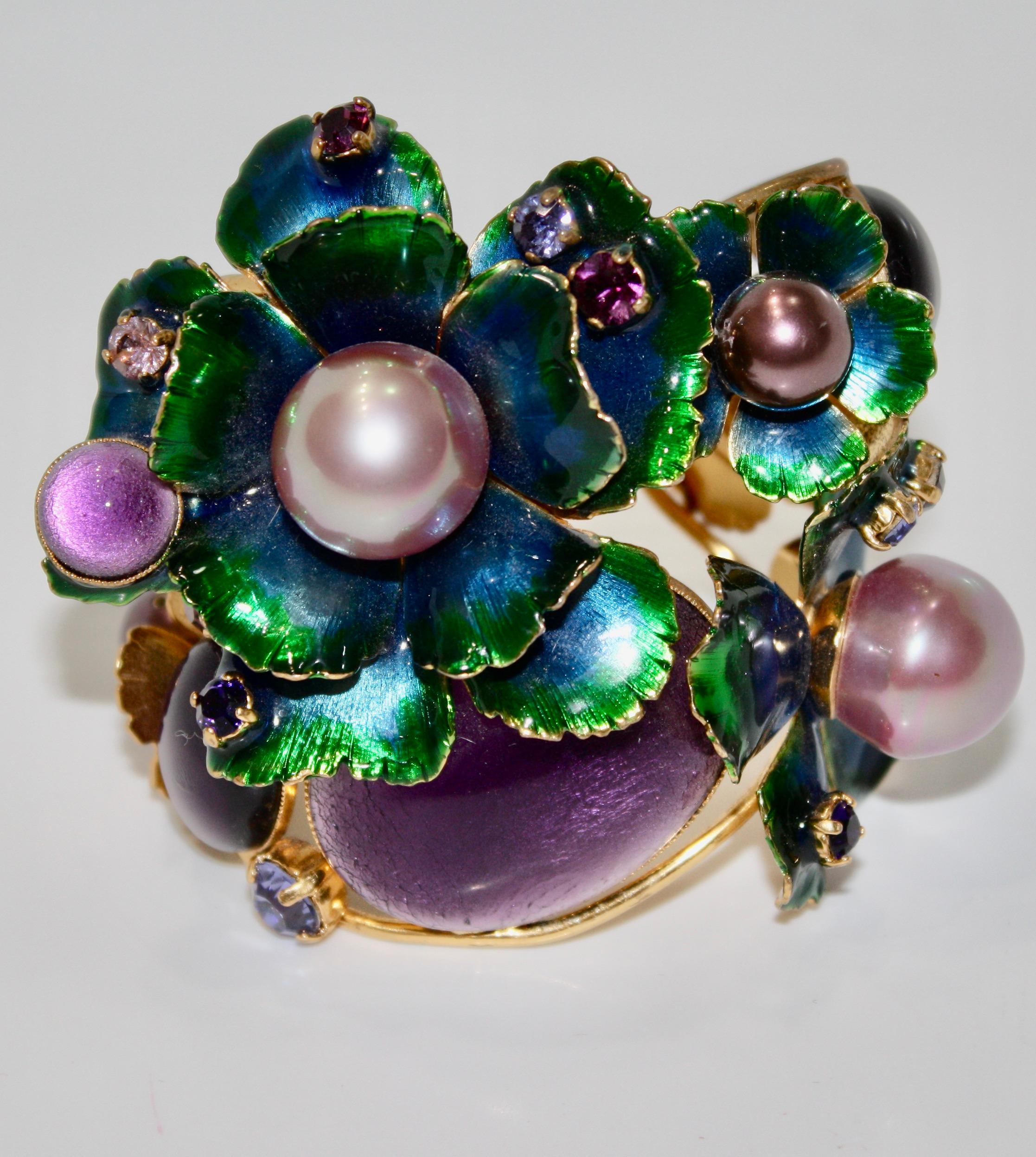 Aesthetic Movement Philippe Ferrandis Enamel and Glass Cabochons Cuff For Sale