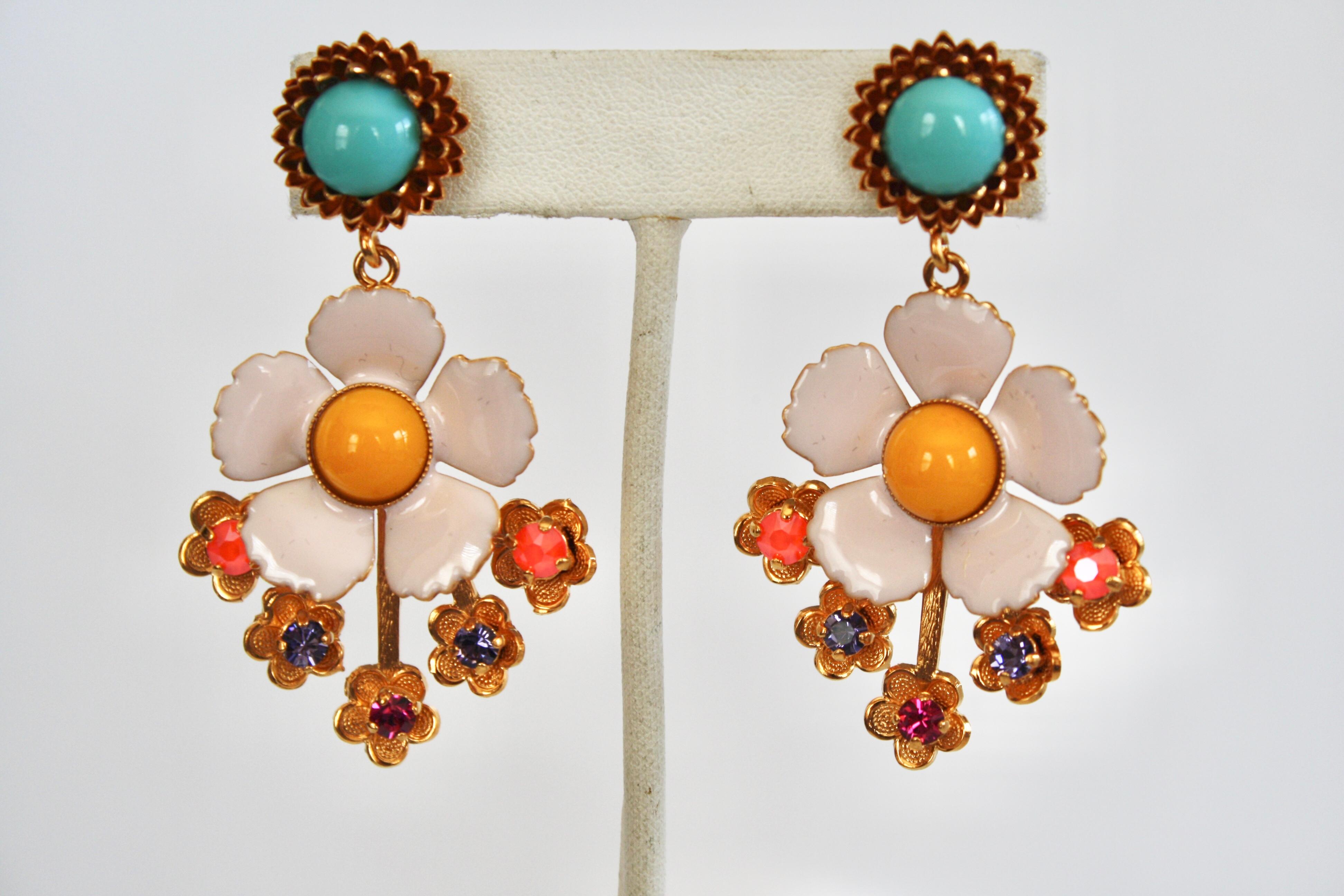 Women's Philippe Ferrandis Enamel and Glass Cabochons Pierced Earrings For Sale
