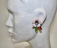Philippe Ferrandis Clips d'oreilles à fleurs en émail