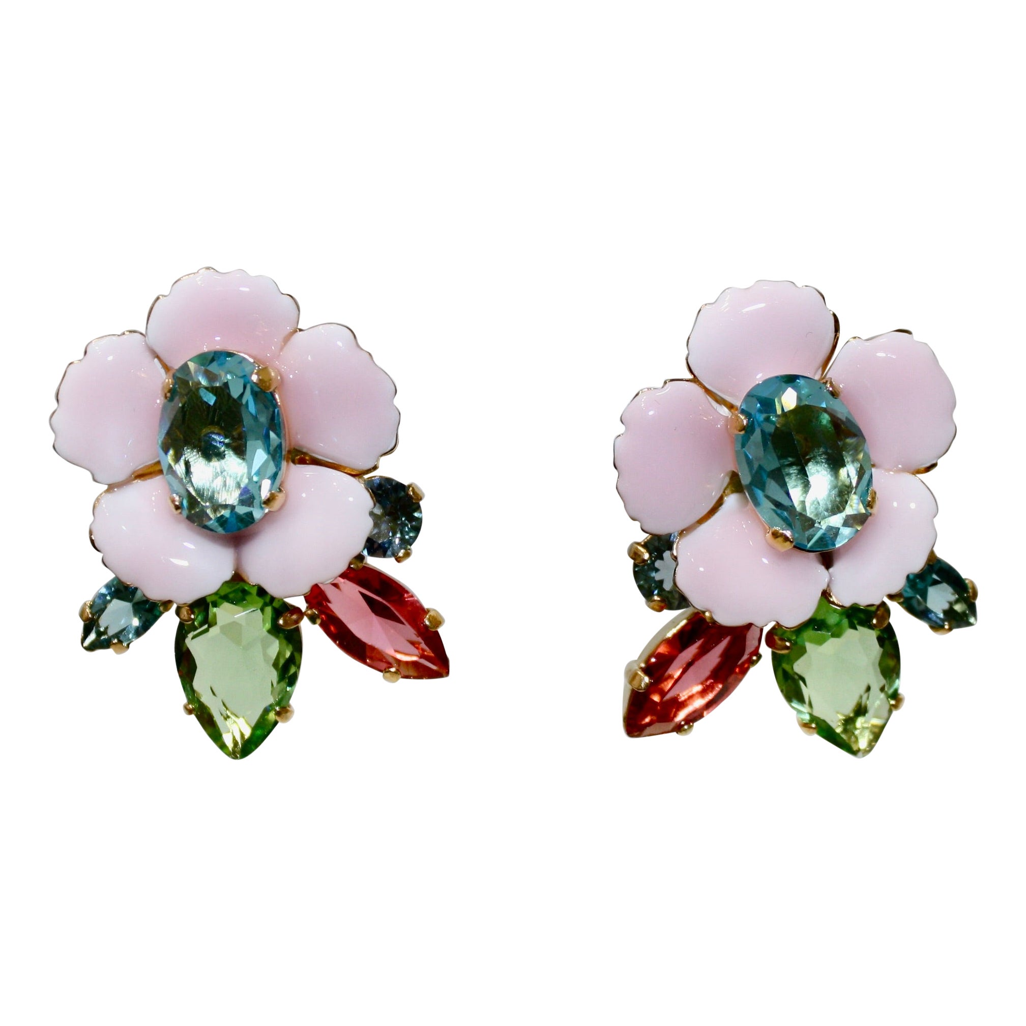 Philippe Ferrandis Enamel Flower Clip Earrings  For Sale