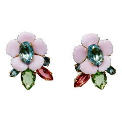 Philippe Ferrandis Enamel Flower Clip Earrings 