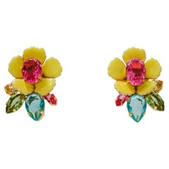 Retro Philippe Ferrandis Enamel Flower Clip Earrings 